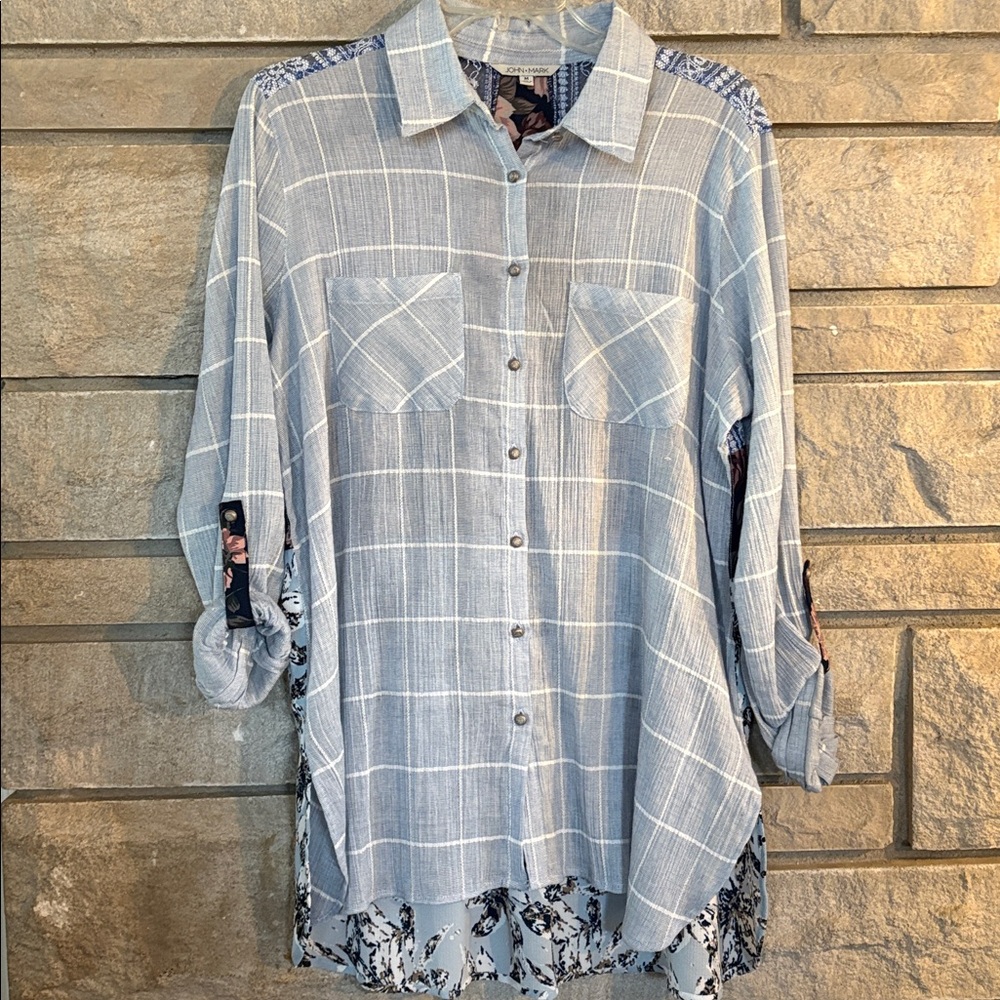 John Mark Blue and Pink Floral Shirt